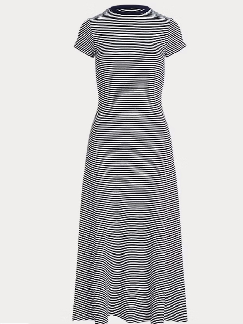 Polo Ralph Lauren Striped Ribbed Knit Short-Sleeve Maxi Dress in Navy and White